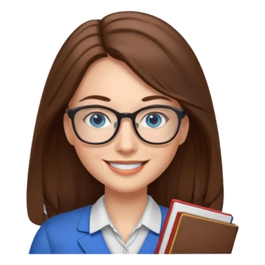 long brown hair blue eyes glasses teacher female sticker