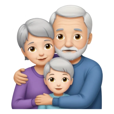 A small grandma with short grey hair, and thin grandpa with a short white beard hugging a white daughter sticker