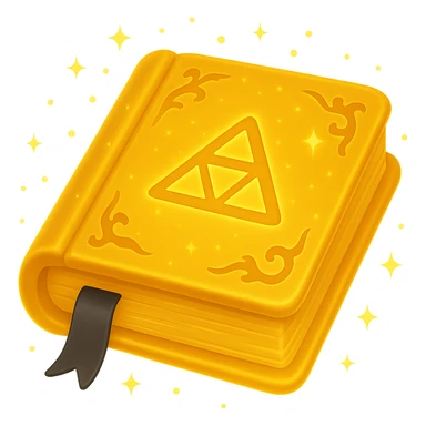 Create a mystic yellow book that looks magical, glowing, and enchanted with subtle sparkles and no flames. Render it in the style of apple emojis with no background. sticker