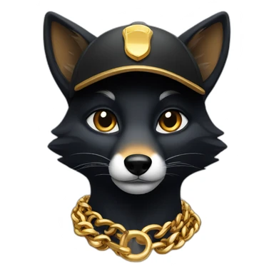 black fox wearing a cap and a gold chain sticker