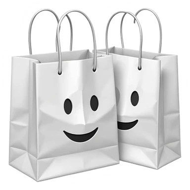 A 3D emoji of two white paper shopping bags, one large and one small, s sticker