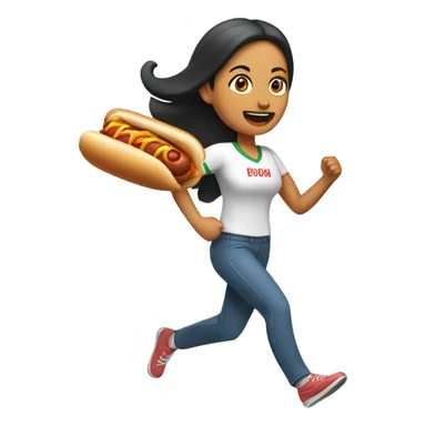 Mexican woman running with a hotdog  sticker