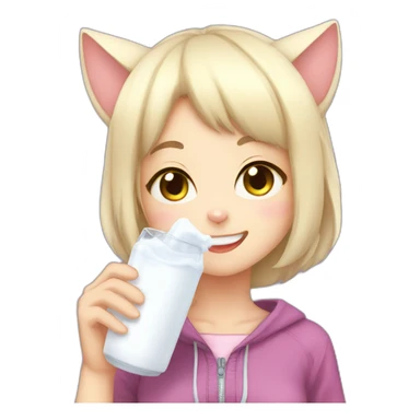 anime cat girl drinks milk sticker