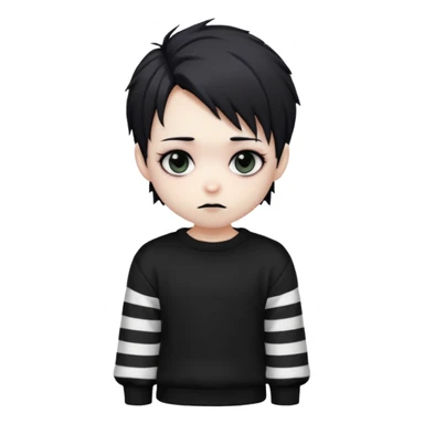 Goth boy, chibi style, oversized sweater, striped sleeves, cute sticker