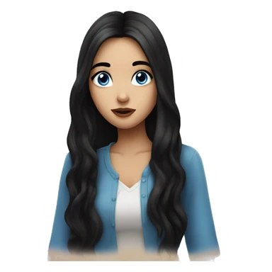 Beautiful girl with long black hair blowing kisses, blue eyes sticker