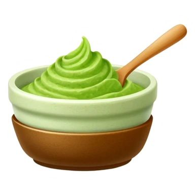 Ground wasabi paste in a small dish, green wasabi condiment sticker