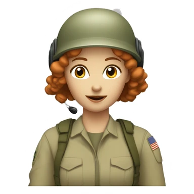 operator dressed in khaki color with a milatary helmet, without glasses, with headset, preferably curly redhead female sticker