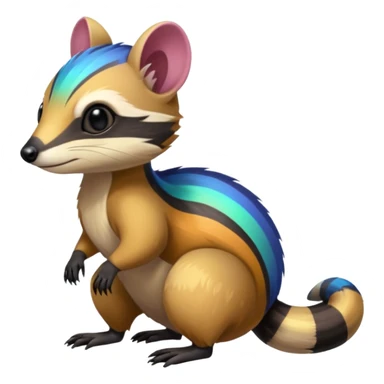 Colorful black and iridescent Cacomistle-Numbat-Ferret-hybrid-fusion-animal-creature, full body  sticker