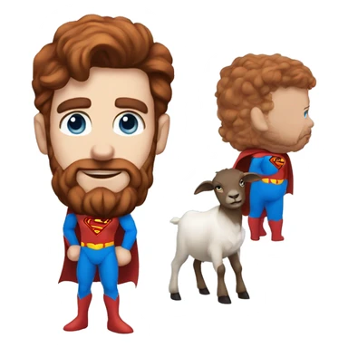 Full body reddish brown hair and beard superman with blue eyes,  blue haired goat sticker