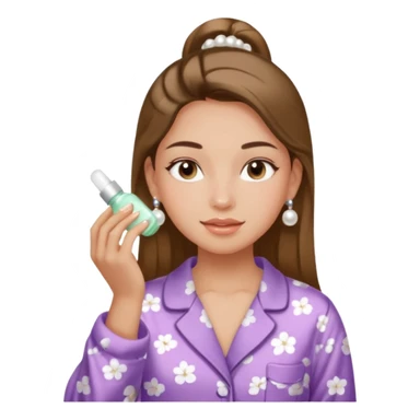 Clean girl aesthetic emoticons, apply skincare products, pearl earrings, glowing skin, pajamas, soft lighting sticker