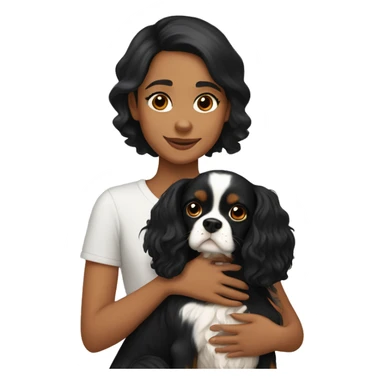 girl with black hair and light skin hugging two black and brown cavalier king charles spaniel  sticker
