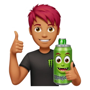 Monster energy man holding a can and a thumbs up with red hair sticker