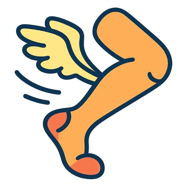 a flying leg with wings, cartoonish and fun sticker