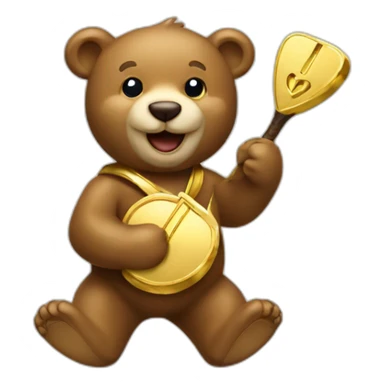 happy bear with gold pick sticker