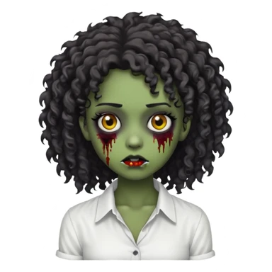 a curly haired emo zombie with a white blouse and dark skin sticker
