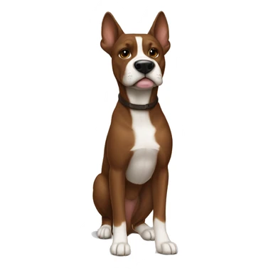 american stafforshire with ears down brown fur with dark brown straps all over his body, and a white thing on his chest and snout, but the snout one smaller sticker