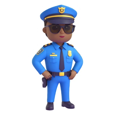 black police officer in a navy blue uniform, brown sunglasses, no hat, simple background sticker