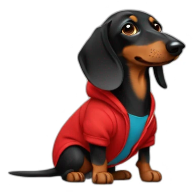 Black dachshund barking in red hoodie sticker
