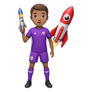 Soccer player in purple kit holding a rocket sticker