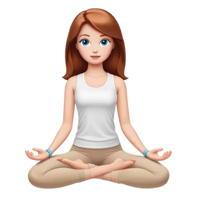 A Barbie girl with blue eyes, shoulder-length reddish-brown hair, made-up, wearing a white T-shirt and beige leggings, does yoga A Barbie girl with blue eyes, shoulder-length reddish-brown hair, made-up, wearing a white T-shirt and beige leggings, does yoga sticker