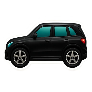 Edit the Mercedes GLE SUV to show it in a pure side view with only the side visible, no front or rear. Maintain the cute, compact emoji style with glossy black paint and blue-tinted windows. Keep the rounded, soft features and no background. sticker