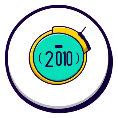 Circular music badge with "2010" text prominently displayed and smartphone sticker