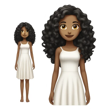 Tan girl with black long curly hair white dress full body sticker