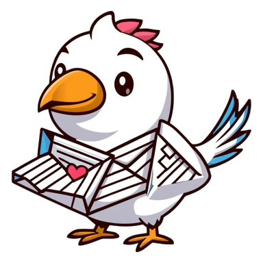 Mayan style bird carrying mail, love letter with heart, envelope with message, all with clean geometric lines sticker