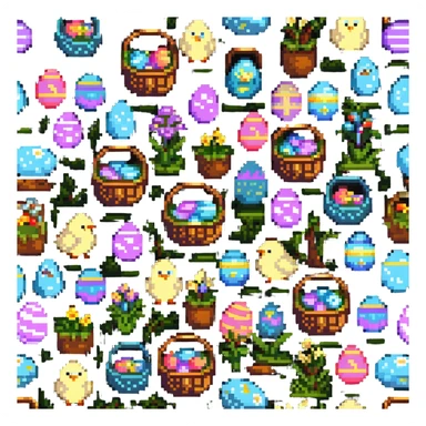 Easter egg hunt scene with basket and hidden eggs sticker