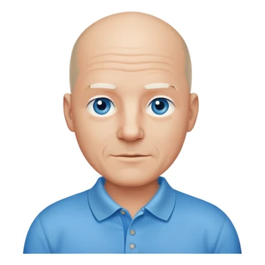 bald man, face and neck, blue eyes, kind face, polo shirt in his 60's sticker