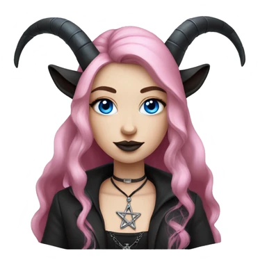 gothic pink female with goat horns blue eyes pentagram sticker