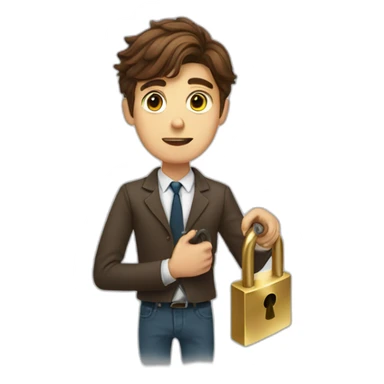 Classy young man brown-haired struggling to get a key into a lock sticker