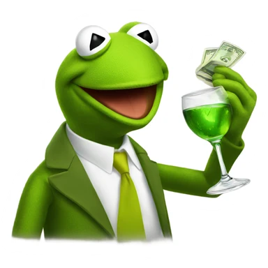 Kermit the frog throwing money and drinking booze sticker