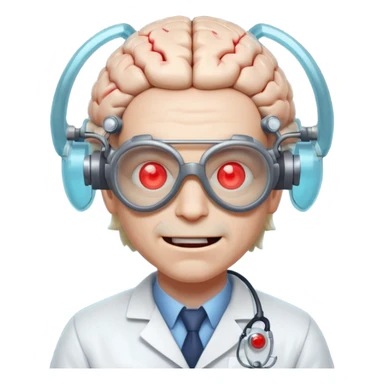 mutant scientist portrait, head and shoulders only, exposed glowing brain, broken goggles, evil smile, mad lab vibe, 3D cartoon, mobile game icon style, clean background, no text, no watermark

 sticker