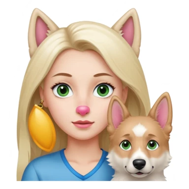 White European young woman with blue-green eyes and long blond hair with her white German Shepherd dog,the Dog has a pink nose and short fur  and Brown eyes sticker