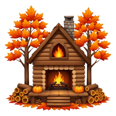 🏡🍁🔥 Cozy cabin with fireplace in autumn sticker