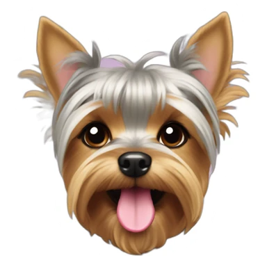yorkshire terrier with grey hair with the tongue and two little pink hai-rbow on the head sticker