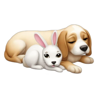 Dog laying with bunny sticker