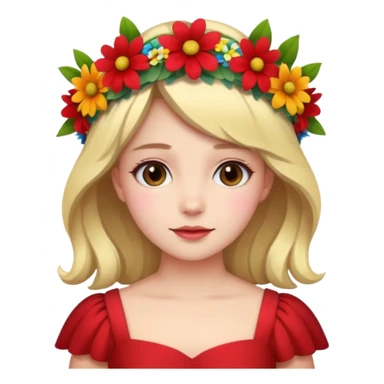 girl with flower crown in red dress and colored flowers sticker