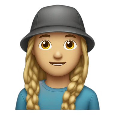 Teenager boy with long hair and a cap sticker
