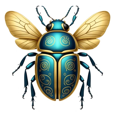  A mystical beetle with shifting clockwork wings and a golden exoskeleton covered in hieroglyphs, time warping scarab sticker