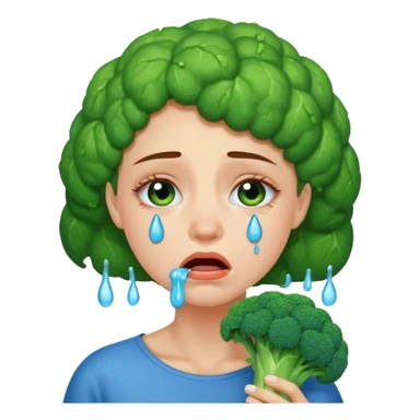 Woman crying eating broccoli. make tears blue color sticker
