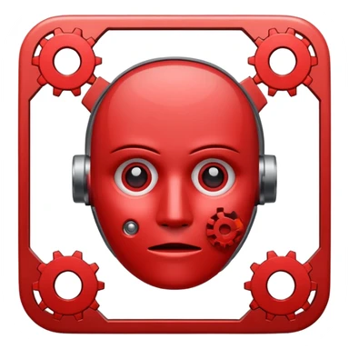 Broken Face ID scanner icon with red X and gears settings nearby, flat UI style alert. sticker