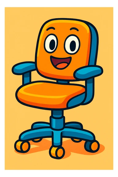 playful office chair with bright colors in cartoon style sticker