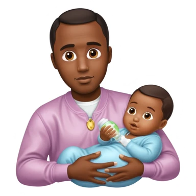 Sean “Diddy” Combs with baby oil and a very small infant sticker