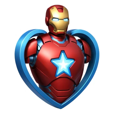 A red Iron Man heart with a glowing blue star in the center sticker
