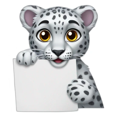snow leopard holding a white sheet of paper sticker