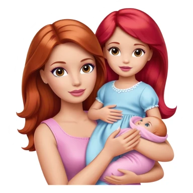 Barbie girl with makeup with brown hair with baby daughter girl with red hair by the hand sticker