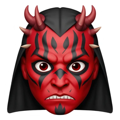 Darth Maul inspired character with red and black face, menacing expression, stylized as an emoji sticker