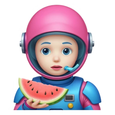 Neon pink and blue spaceman eating melon looking suspicious sticker